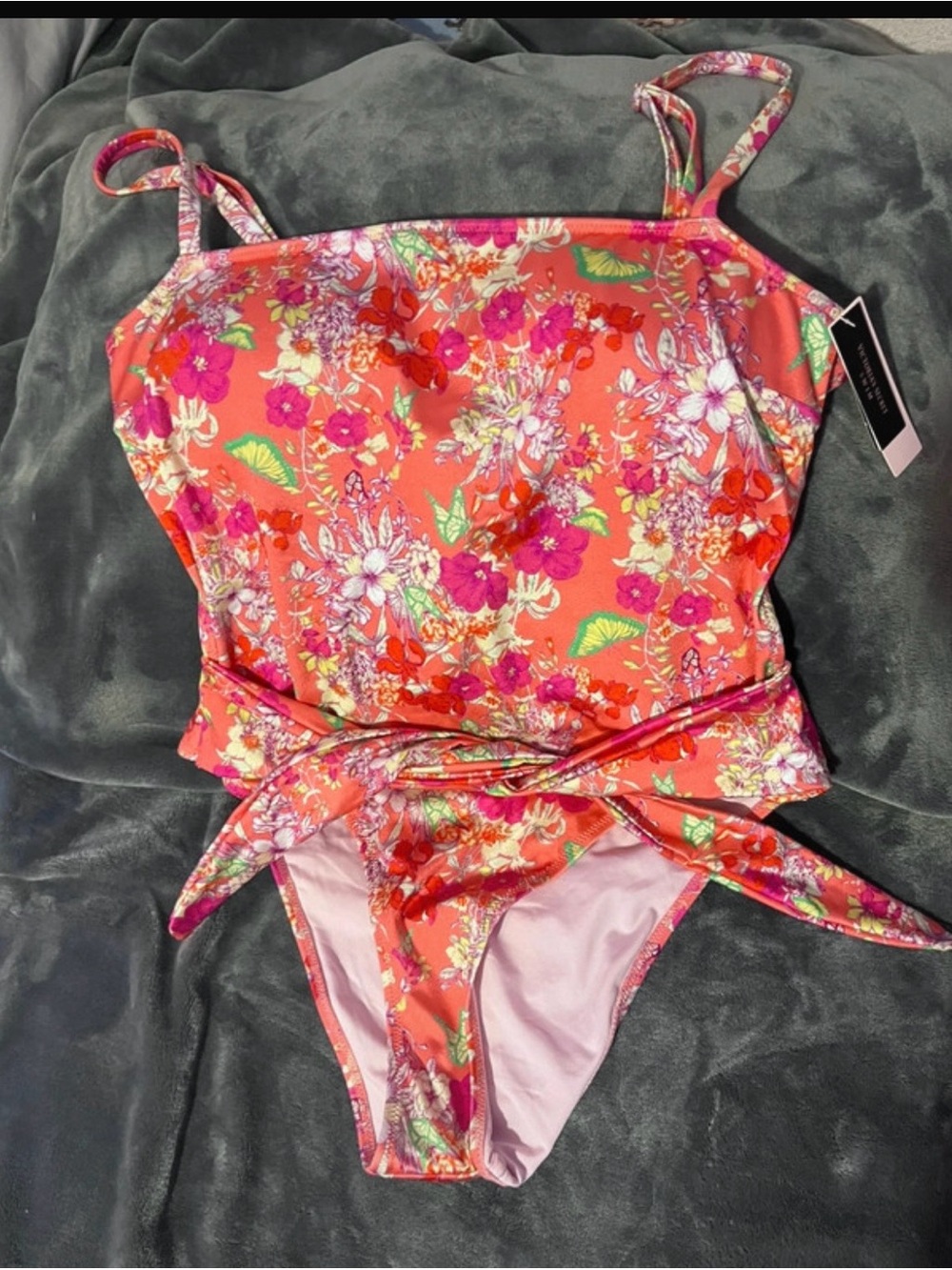 PINK Victoria's Secret Coral Floral One-Piece Swimsuit